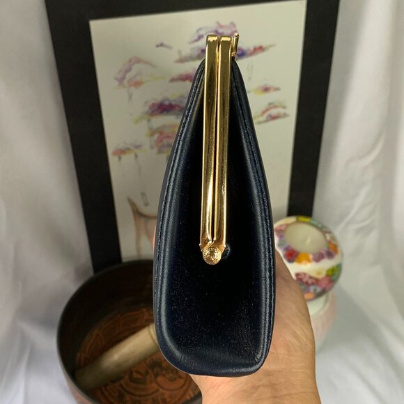 Vtg Dark Blue Clutch Purse with handle - Picture 4 of 16